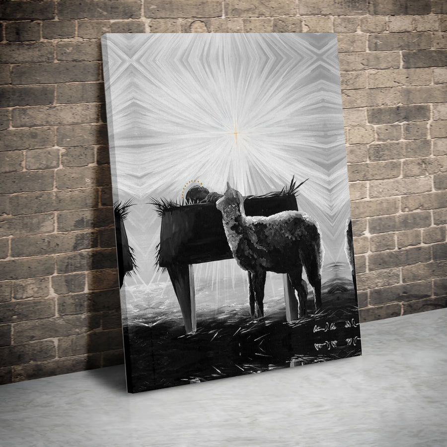 Nativity Canvas Wall Art | Baby Jesus with Lamb Manger Scene | Premium 1.25 Inch Gallery Wrap | Religious Christian Home Decor Gift