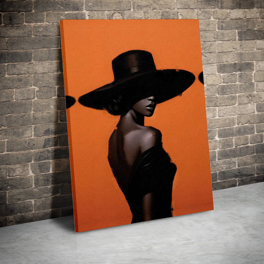 Black Woman Wall Art | Fashion Portrait In Wide Brim Hat | Premium Gallery Wrap Canvas | Modern Home Decor Gift