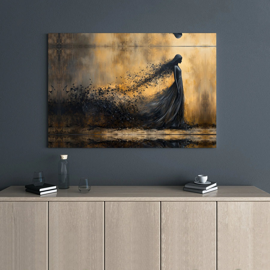 Abstract Woman Canvas Wall Art | Silhouette Dissolving Into Birds | Premium Gallery Wrap Print | Elegant Home Decor Gift For Her