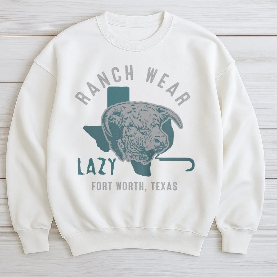Texas Ranch Wear Sweatshirt | Hereford Cow Graphic State Outline | Premium Cotton Blend Crewneck | Western Gift For Him Her