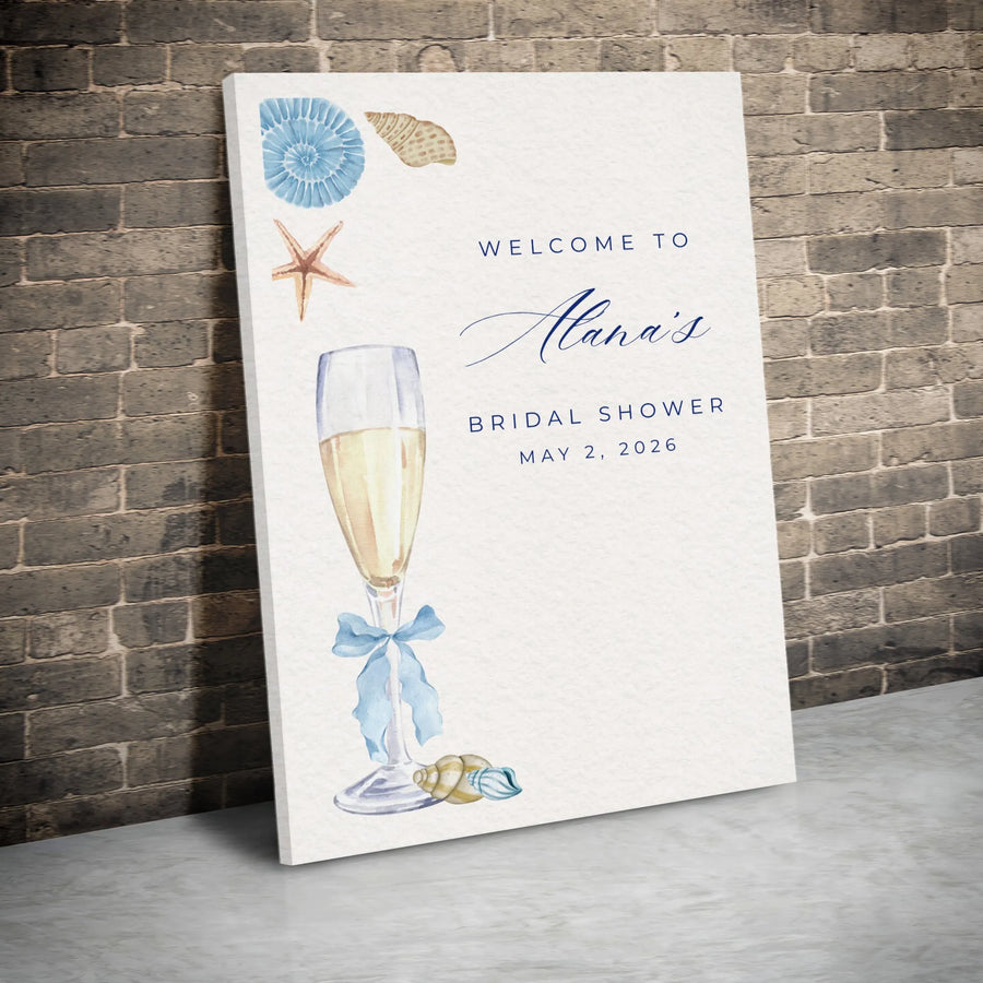 Bridal Shower Welcome Sign Canvas | Coastal Beach Theme with Seashells | Premium 1.25" Gallery Wrapped Print | Nautical Party Decor for Bride to Be