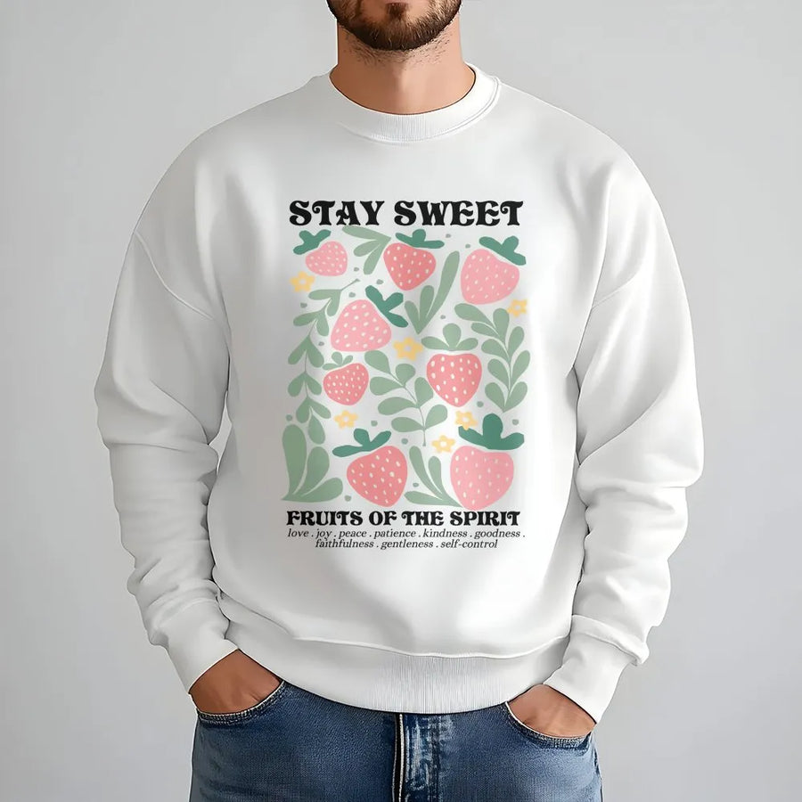 Fruits of the Spirit Sweatshirt | Boho Strawberry Bible Verse Design | Premium Cotton-Blend | Christian Gift for Women, Retro Jesus Apparel