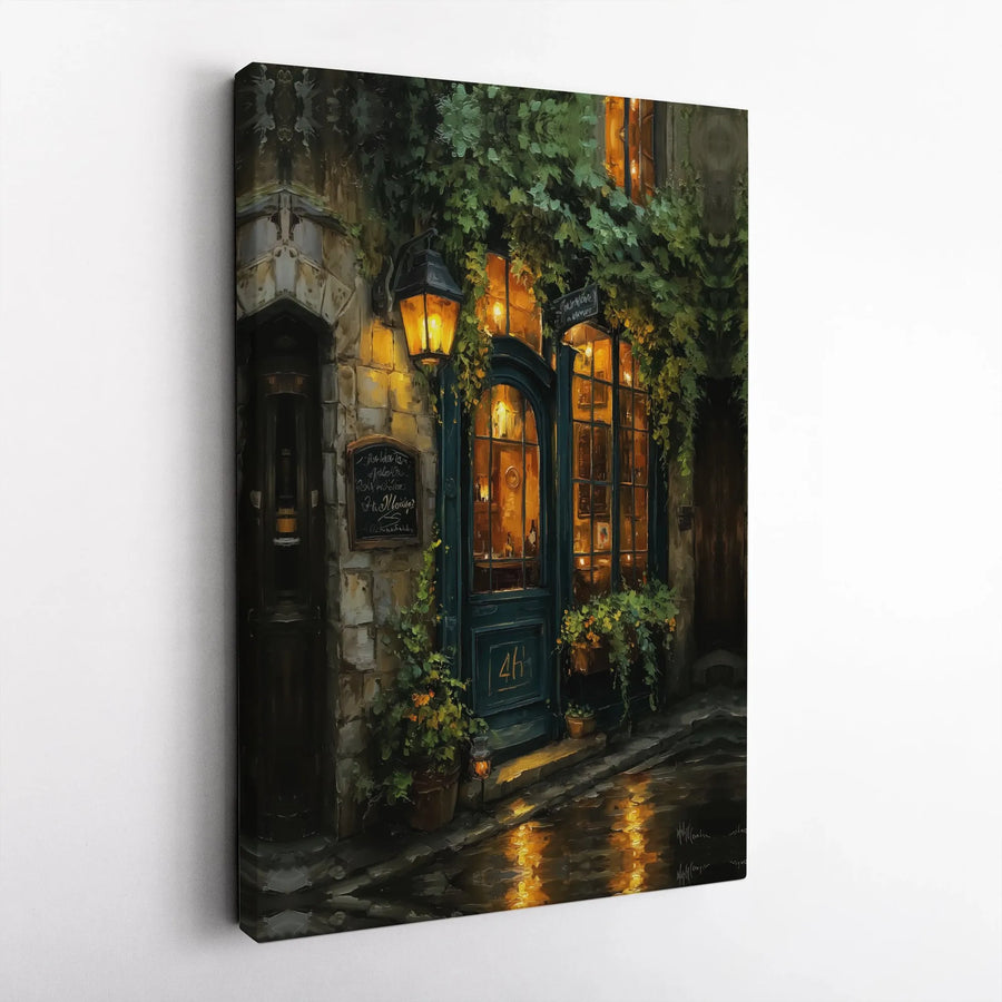 European Storefront Canvas Wall Art | Cozy Parisian Street Lantern Decor | 1.25" Gallery Wrap Premium Print | Romantic Travel Home Office Gift