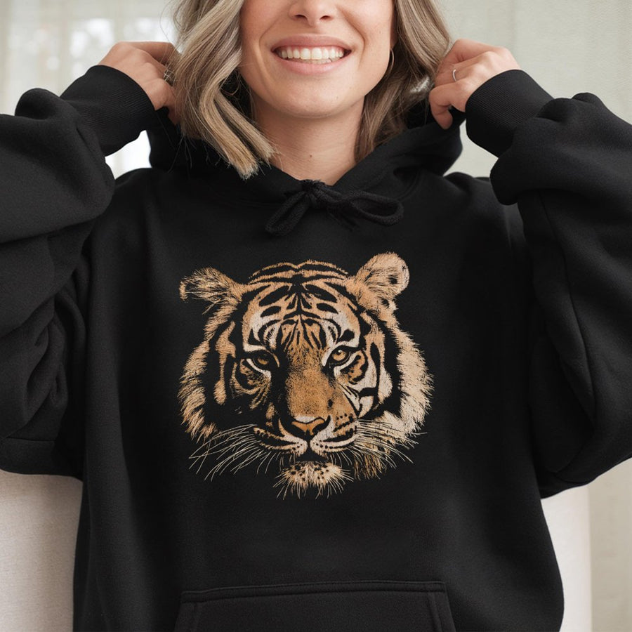 Tiger Graphic Hoodie | Retro Wildlife Print Sweatshirt | Premium Cotton Blend | Unisex Comfort Gift for Animal Lovers