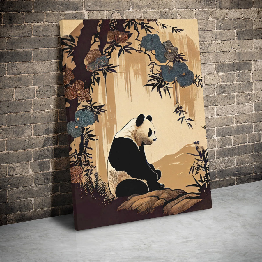 Panda Canvas Wall Art | Japanese Ukiyo-e Bamboo Forest Print | Premium 1.25-inch Gallery Wrap | Zen Home Office Decor Gift