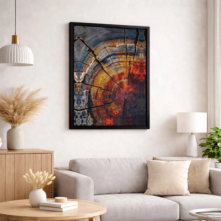 Abstract Tree Rings Canvas Wall Art | Fiery Wood Grain Texture Print | 1.25-Inch Premium Gallery Profile | Modern Nature Home Decor Gift