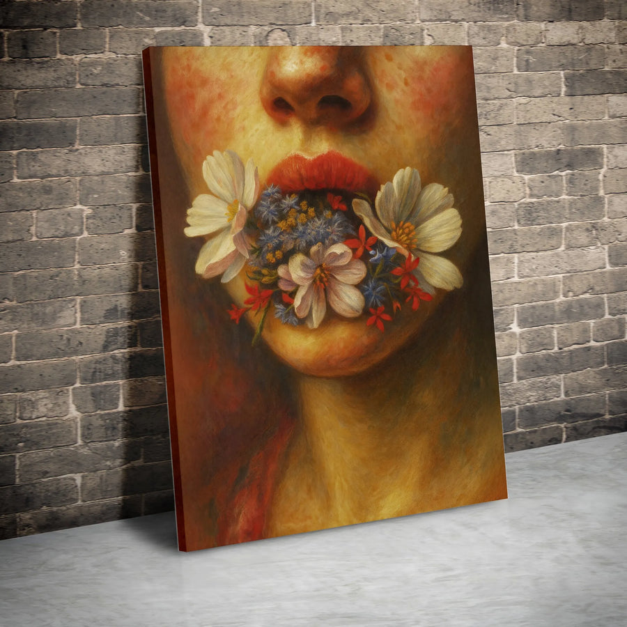 Surreal Floral Woman Canvas Wall Art | Moody Botanical Portrait Painting | Premium Fade-Resistant Gallery Wrap | Sophisticated Home Decor Gift