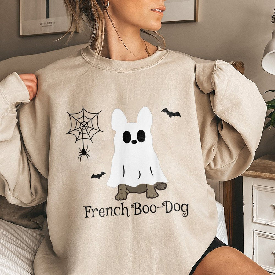 French Bulldog Ghost Sweatshirt | Funny Halloween Boo-Dog Graphic | Premium Cotton Blend | Spooky Fall Gift For Dog Lovers