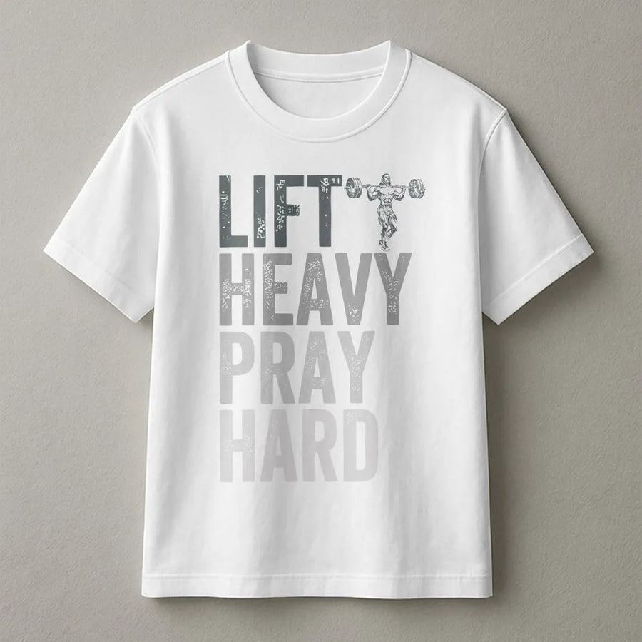 Lift Heavy Pray Hard T-Shirt | Christian Faith Weightlifting Graphic | Premium Cotton | Gym Motivation Gift for Men & Bodybuilders