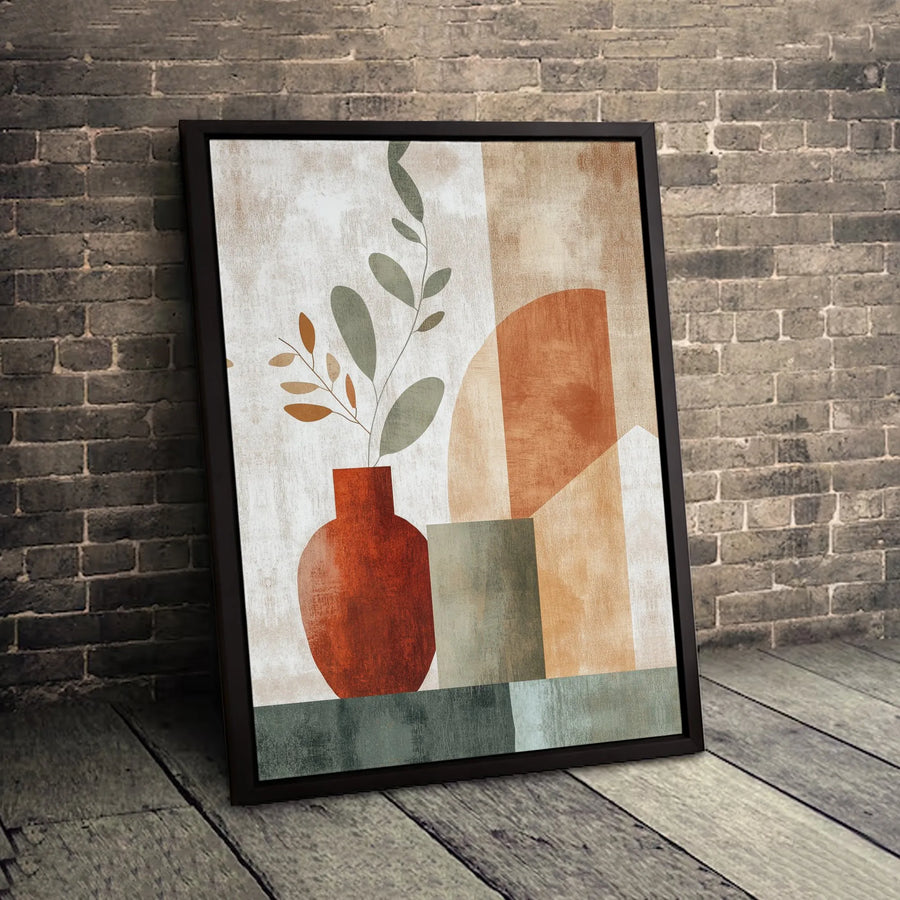 Abstract Still Life Canvas Wall Art | Mid-Century Modern Botanical Vase Print | Premium 1.25" Thick Gallery Wrap | Earth Tone Home Decor Gift