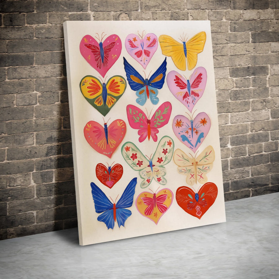 Butterfly Heart Wall Art | Colorful Folk Art Style Canvas Print | Gallery Quality 1.25 Inch Wrap | Nature Lover Home Decor Gift