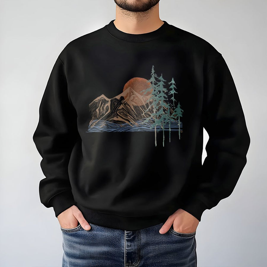 Mountain Forest Graphic Sweatshirt | Abstract Nature Landscape Art | Premium Soft Cotton-Blend | Hiking Gift for Outdoor Enthusiasts