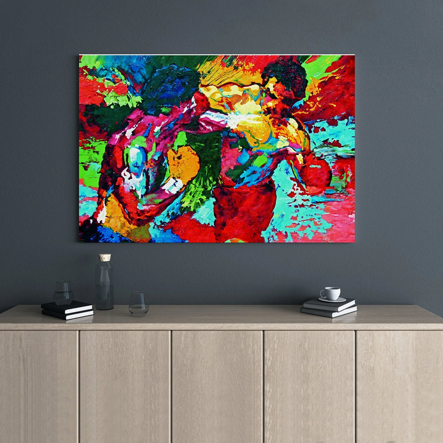 Boxing Wall Art Canvas | Abstract Punching Fighters Oil Painting | Premium Gallery Wrap Decor | Gift for Boxing Fans and Gym Owners