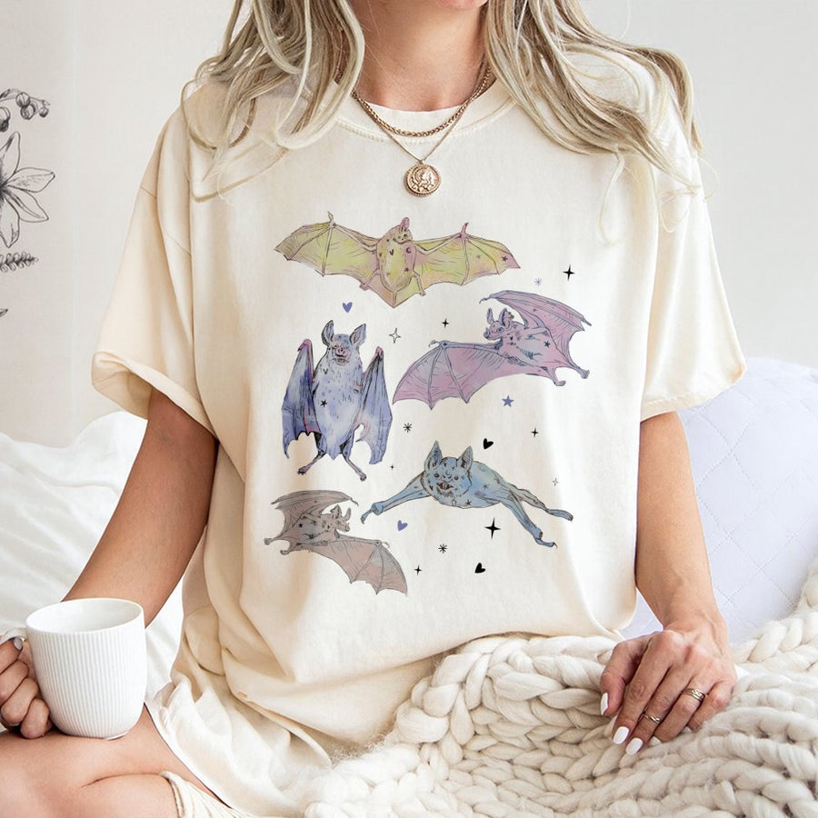 Pastel Bat T-Shirt | Whimsigoth Spooky Cute Graphic Tee | Premium 100% Cotton | Gift for Halloween Lovers and Goblincore Aesthetic Fans
