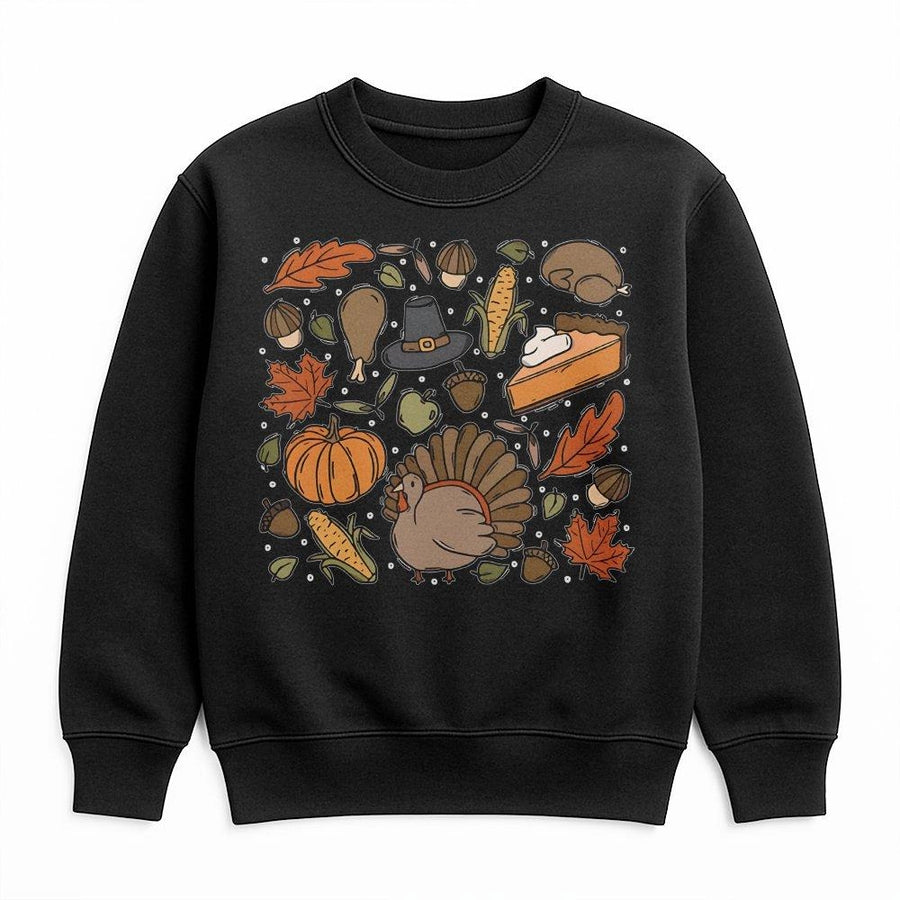 Thanksgiving Sweatshirt | Retro Doodle Turkey and Pumpkin Fall Graphic | Premium Unisex Crewneck | Cozy Autumn Outfit Gift for Her