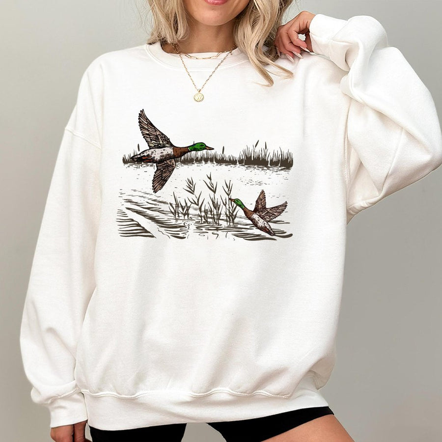 Mallard Duck Sweatshirt | Vintage Style Waterfowl Graphic | Premium Cotton Blend Crewneck | Nature Lover Gift for Bird Hunters