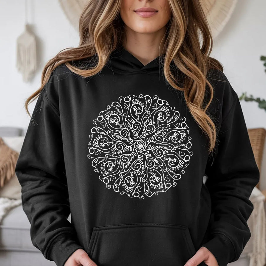 Swear Word Mandala Hoodie | Funny Sarcastic Quote Graphic Design | Premium Cotton Blend Streetwear | Sarcastic Gift for Her or Him