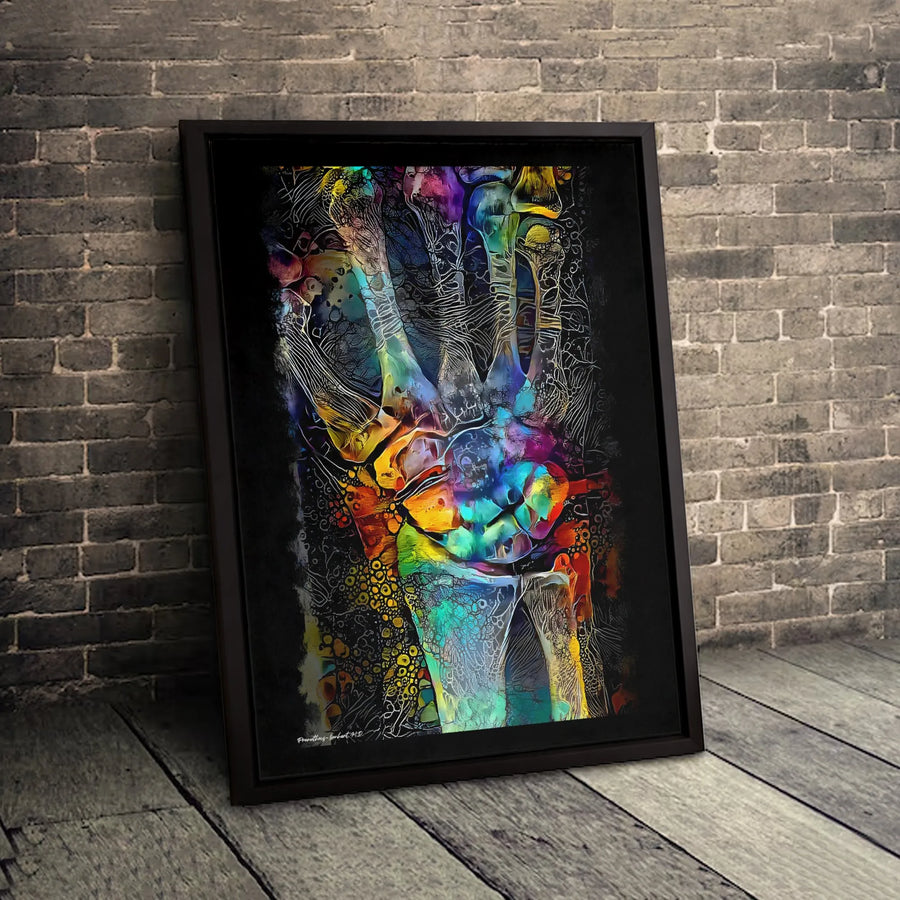 Anatomical Skeletal Hand Canvas Art | Colorful Abstract Medical Illustration | Premium Gallery Wrapped Decor | Unique Doctor Office Gift