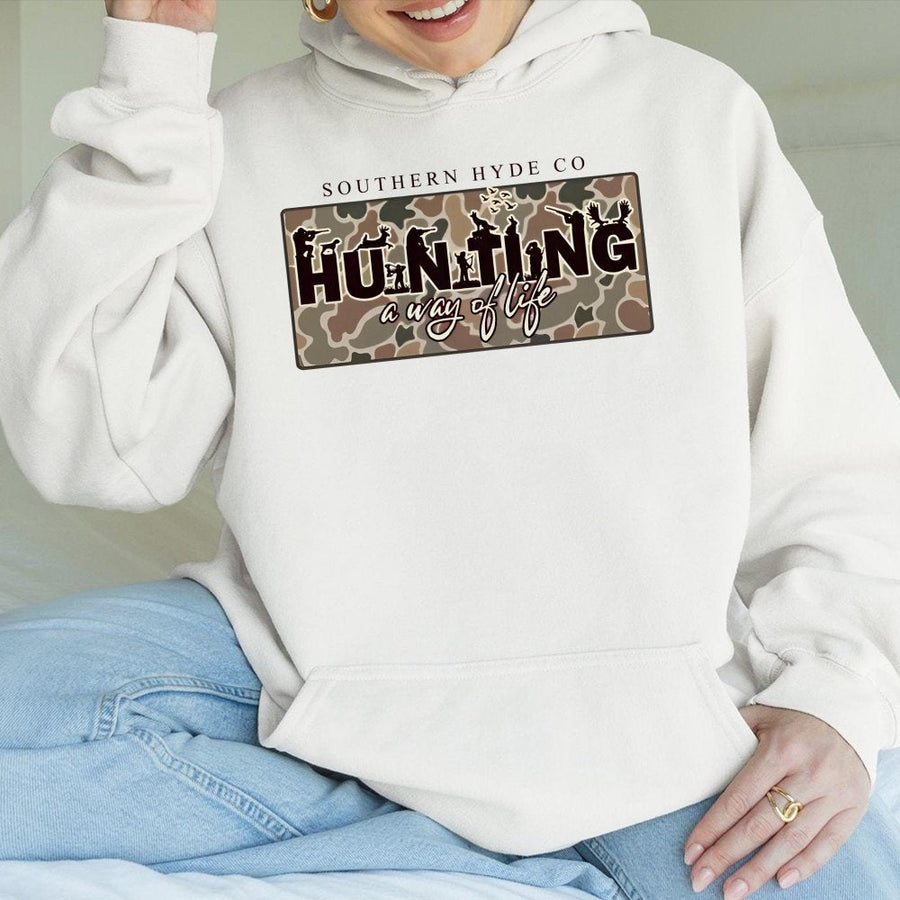 Hunting Hoodie | Way Of Life Camo Graphic Print | Cotton-Poly Premium Blend | Gift For Hunter Men And Women Outdoors Apparel