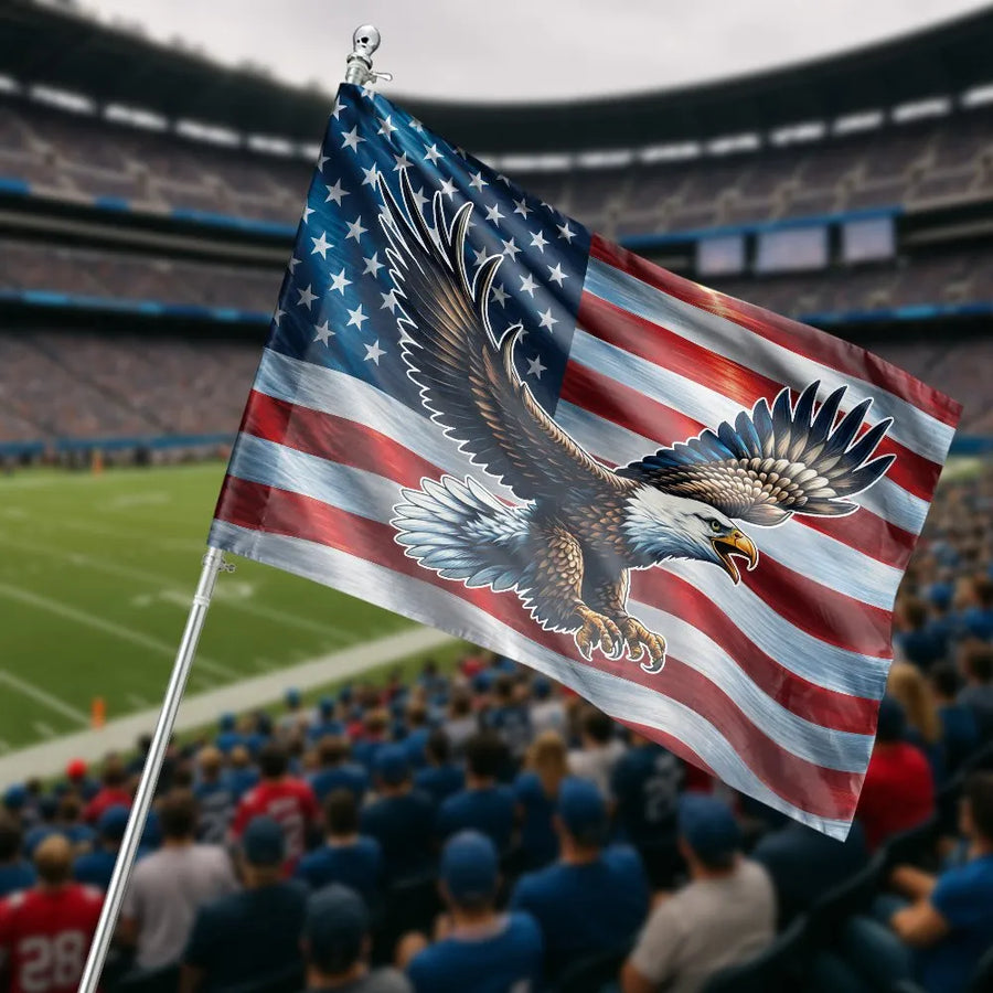 Patriotic American Flag House Flag | Flying Bald Eagle USA Design | Weather-Resistant Polyester | Outdoor Yard Decor Gift for Veterans
