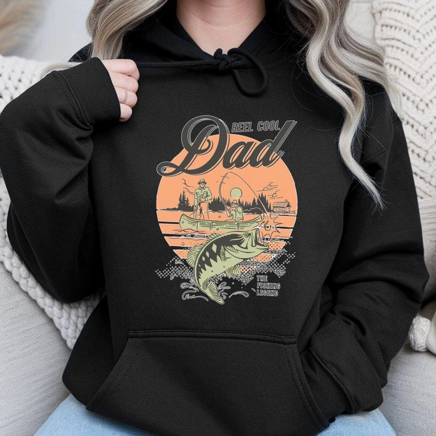 Reel Cool Dad Fishing Hoodie | Vintage Bass Fishing Graphic Design | Premium Cotton Blend Sweatshirt | Best Father's Day 2026 Gift for Fisherman
