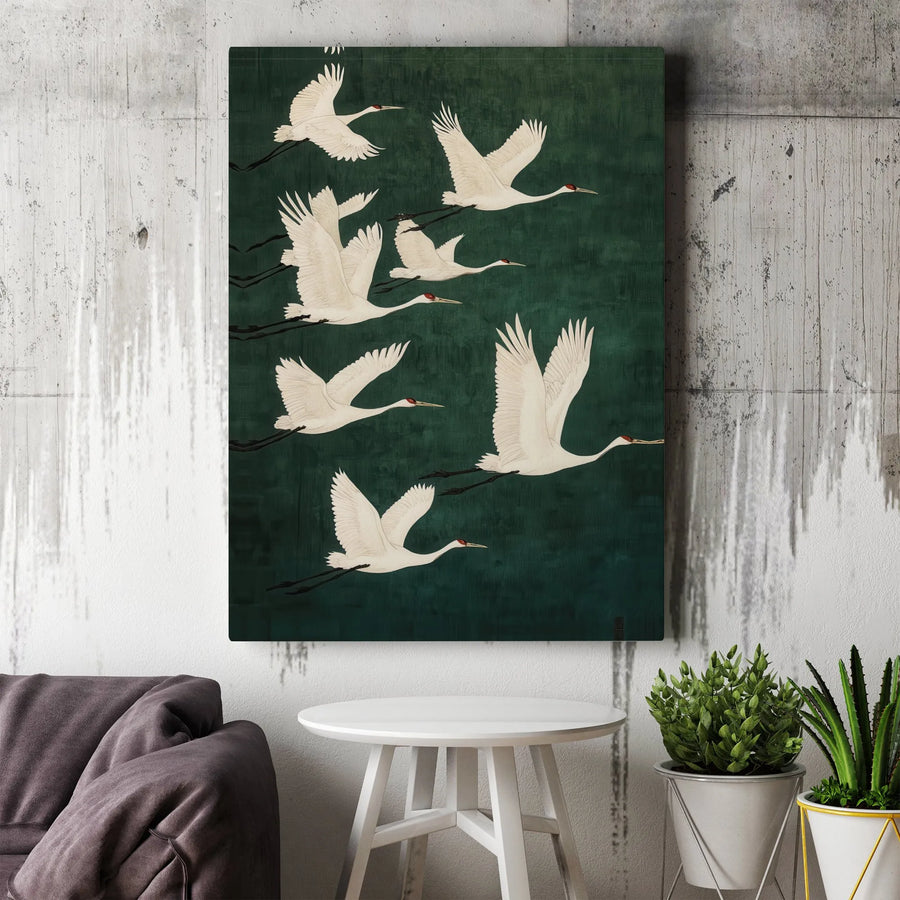 Japanese Red-Crowned Crane Canvas Print | Zen Nature Wall Art | Premium Gallery-Wrapped Gallery Quality | Minimalist Asian Decor for Home & Office