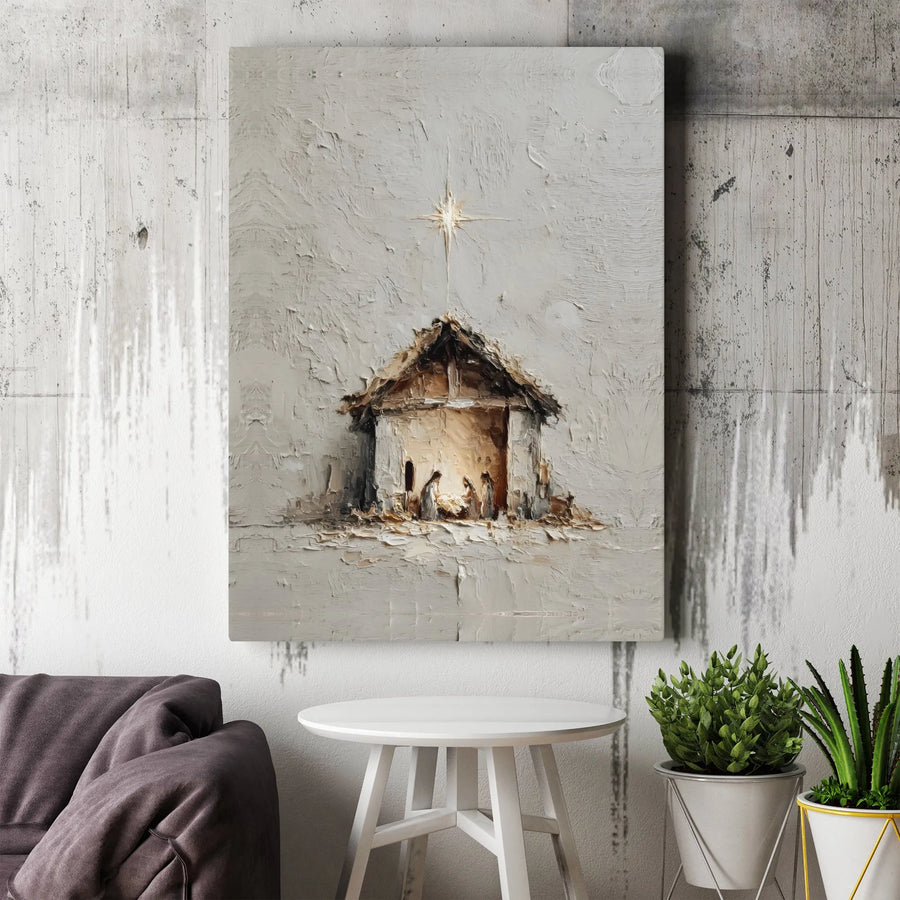 Nativity Scene Canvas Print | Textured Star of Bethlehem Religious Wall Art | Premium Fade-Resistant Gallery Wrap | Christian Christmas Home Decor Gift