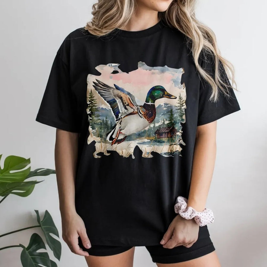 Mallard Duck T-Shirt | Watercolor Nature Forest Art | Premium Soft Cotton Tee | Gift for Hunter Birdwatcher Outdoors Lover
