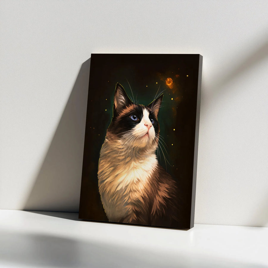 Snowshoe Cat Canvas Wall Art | Cosmic Galaxy Portrait with Blue Eyes | Premium Gallery Wrap Print | Whimsical Pet Lover Gift for Home Decor
