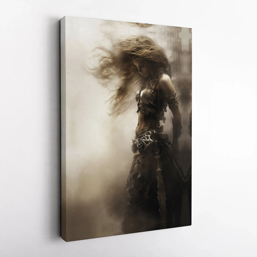 Fantasy Female Warrior Canvas Print | Ornate Armor Sword Wall Art | Premium Gallery Wrapped Decor | Gift for Fantasy Art Collectors