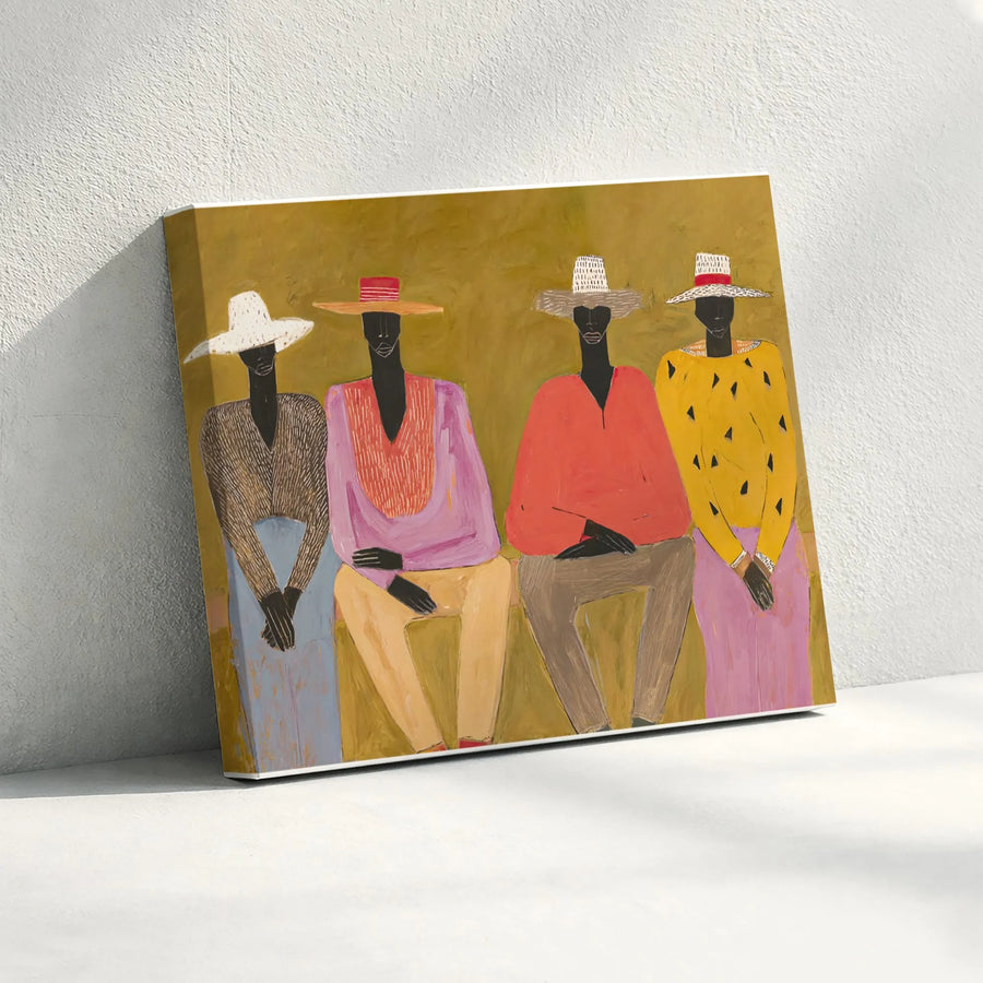 Abstract African Art Canvas Print | Four Seated Figures Wall Decor | 1.25" Thick Premium Gallery Wrap | Modern Home Office Statement Art