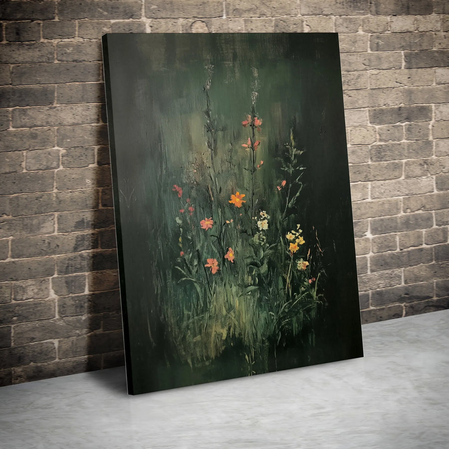 Moody Floral Canvas Print | Impressionist Wildflower Oil Painting | Gallery Quality Fade-Resistant Wall Art | Dark Botanical Home Decor Gift