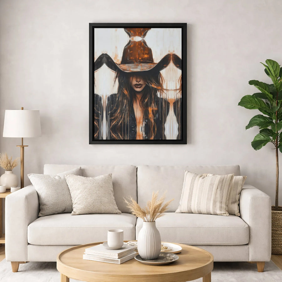 Western Cowgirl Wall Art | Abstract Mysterious Woman Portrait | Premium 1.25" Gallery Canvas | Boho Ranch Home Decor Gift