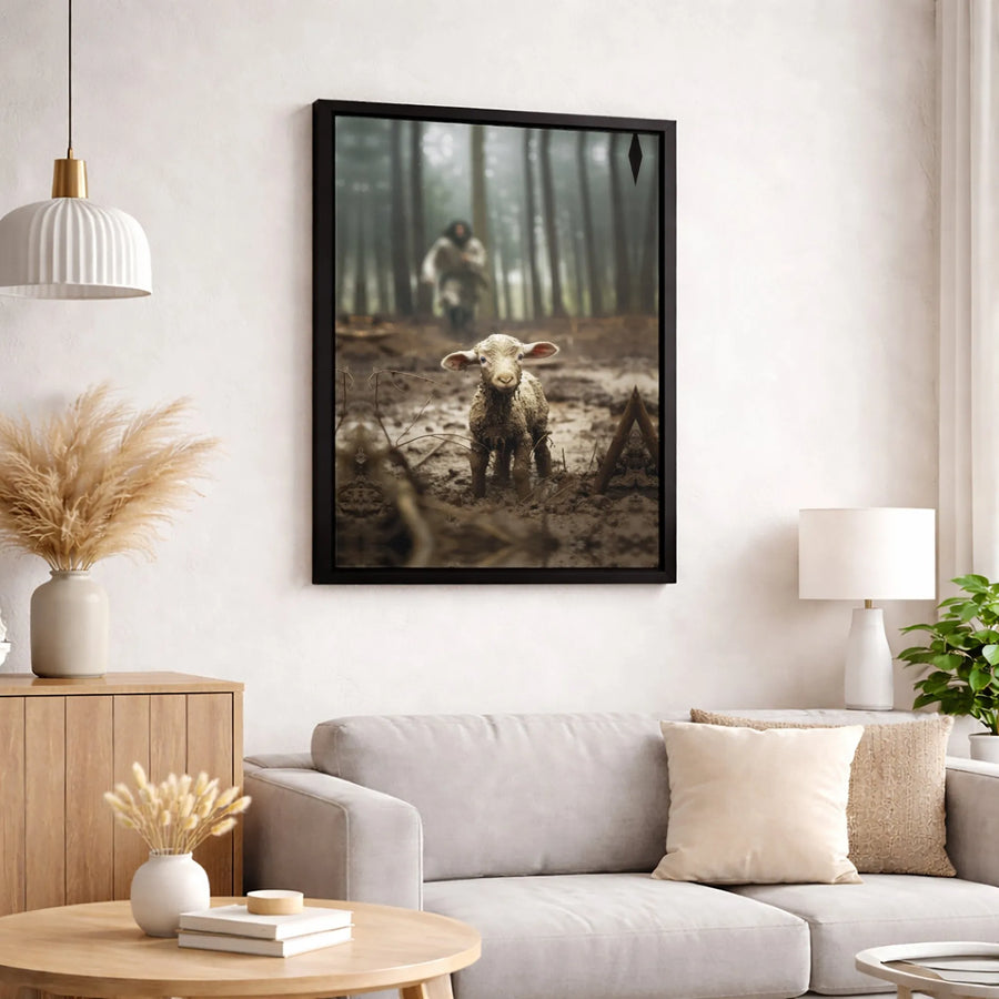 Jesus Shepherd With Lost Lamb Canvas | Religious Wall Art Print | Premium 1.25-Inch Gallery Wrap | Spiritual Home Decor Gift