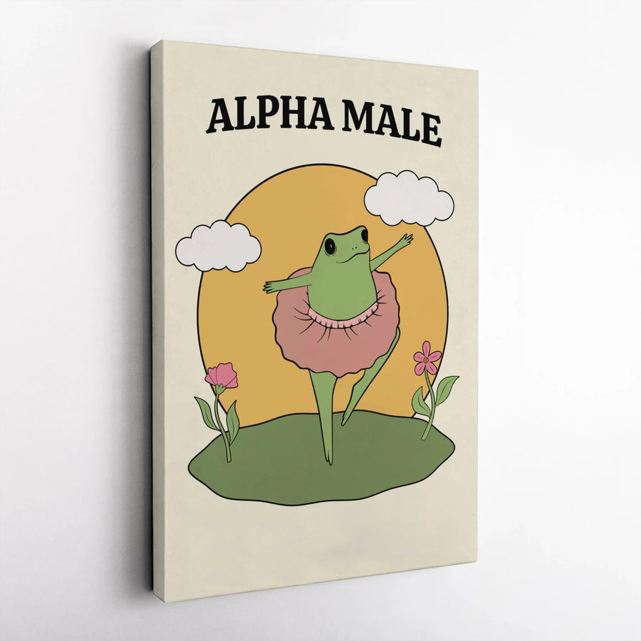 Funny Frog Ballerina Canvas | Alpha Male Humorous Wall Art | Premium Gallery Wrap Decor | Quirky Gift for Animal Lovers