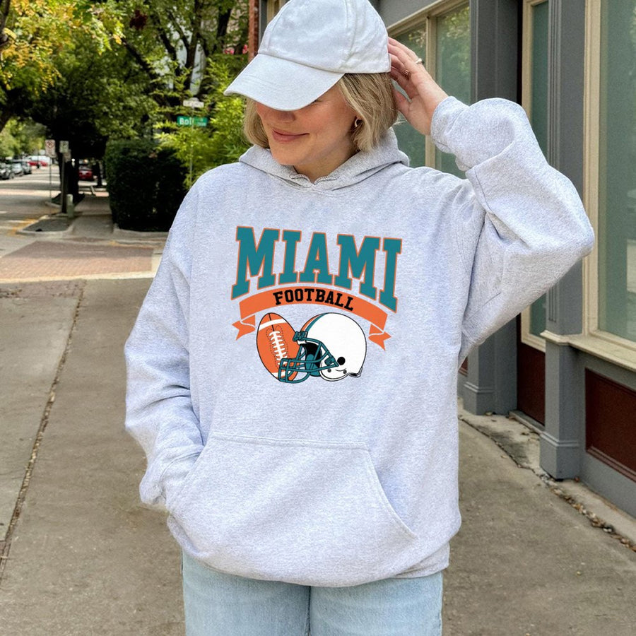 Miami Football Hoodie Retro Miami Football Hoodie Vintage Style Dolphins Football Miami Fan Gift Dolphins Hoodie Game Day
