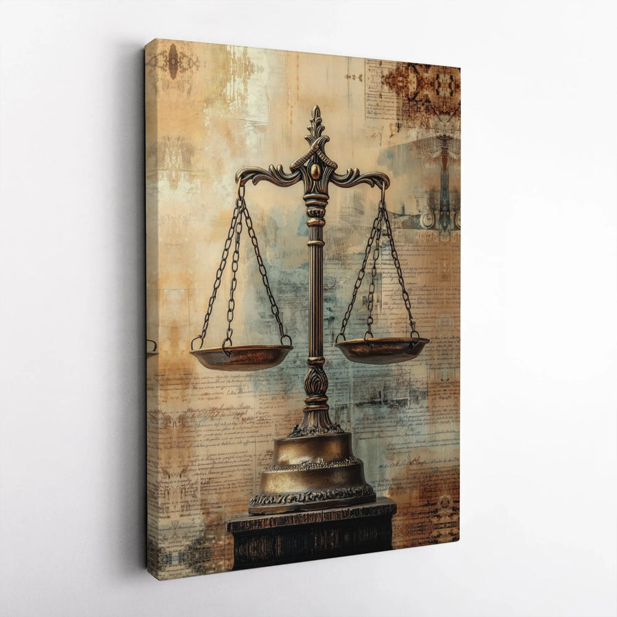 Scales Of Justice Canvas Print | Vintage Legal Art Decor | Premium Gallery Wrap 1.25" Frame | Law Office Gift For Lawyer Or Judge