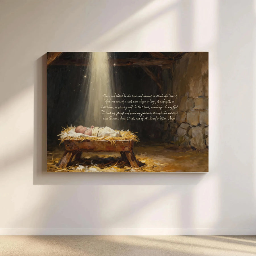 Nativity Scene Canvas Print | Holy Christmas Prayer Wall Art | Premium Gallery Wrap Wooden Frame | Religious Home Decor Gift for Christians