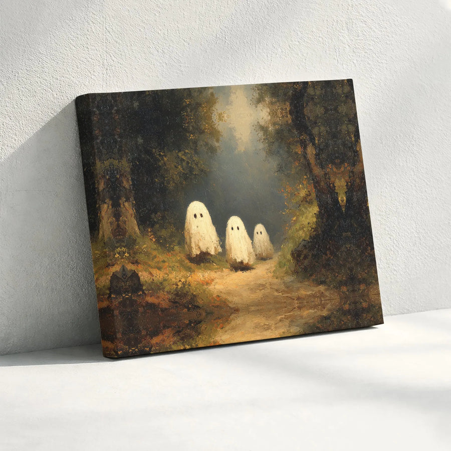 Spooky Ghost Forest Canvas Art | Vintage Whimsical Woodland Painting | Gallery-Quality Fade-Resistant Print | Gothic Home Decor Gift