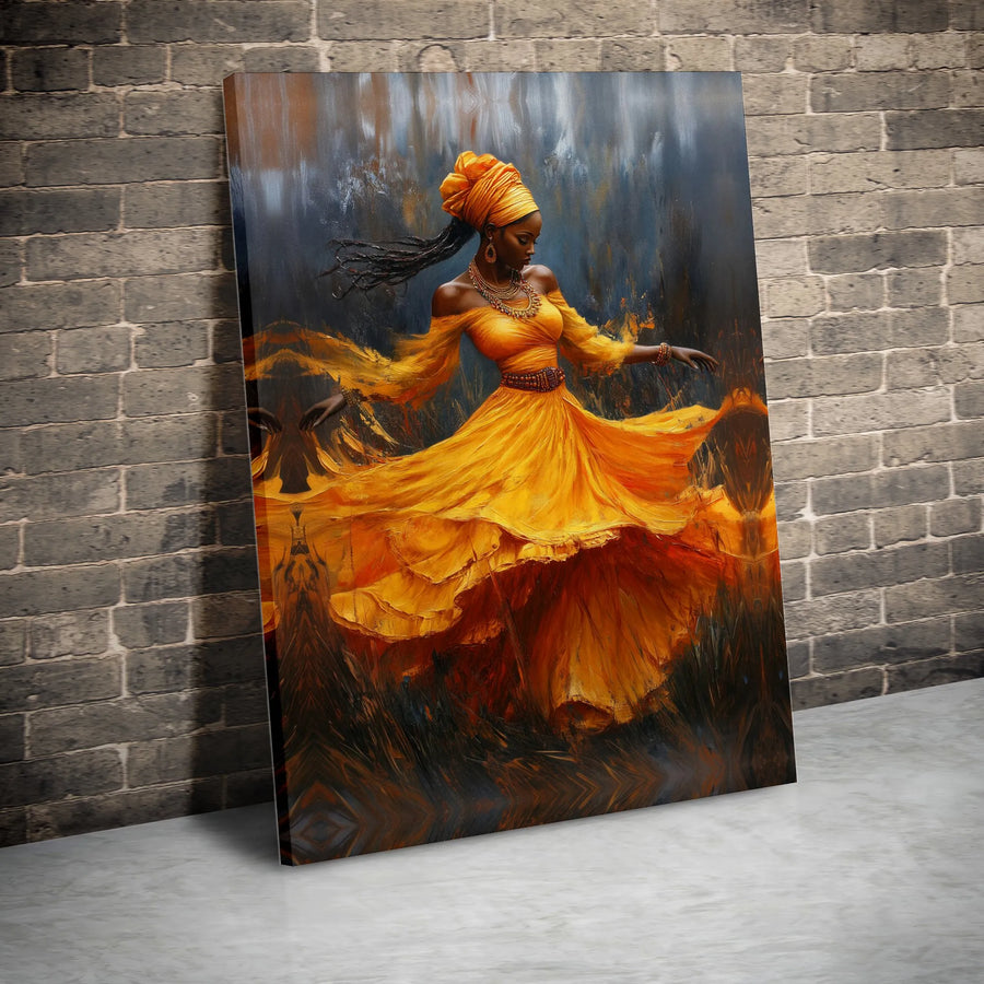 African Woman Canvas Art | Vibrant Dancing Woman Portrait | Premium Gallery Wrapped Canvas | Afrocentric Home Decor Gift