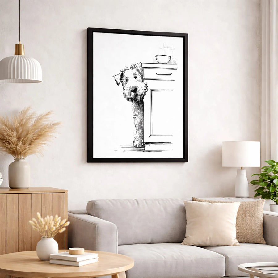 Scruffy Terrier Dog Art Canvas | Peeking Puppy Sketch Wall Decor | Premium 1.25 Inch Gallery Wrap | Unique Pet Lover Gift Idea
