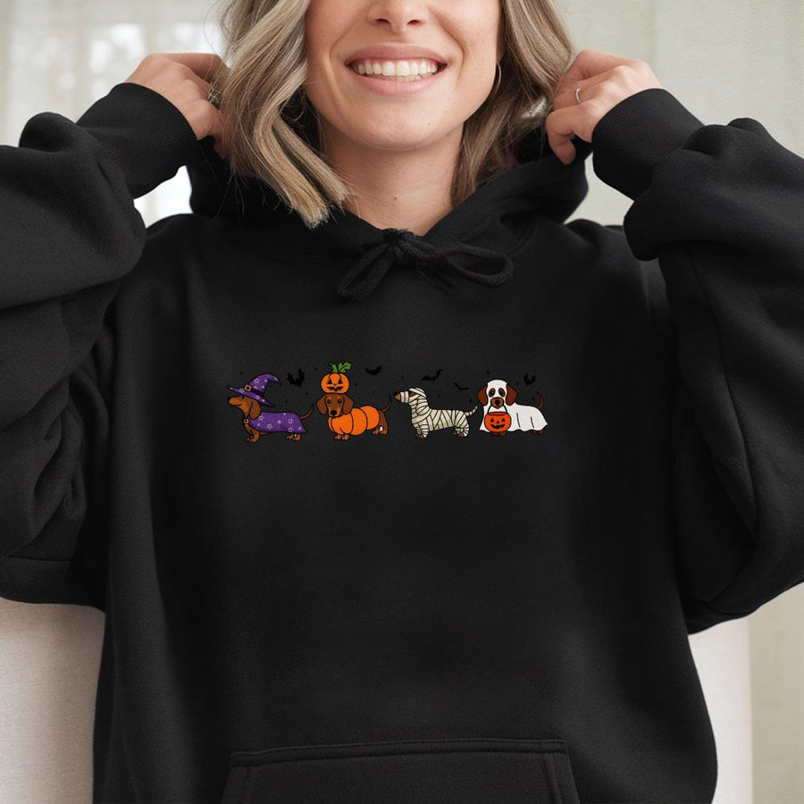 Dachshund Halloween Hoodie | Spooky Costume Wiener Dog Graphic | Cotton Blend Premium Sweatshirt | Cute Fall Gift For Dog Lovers
