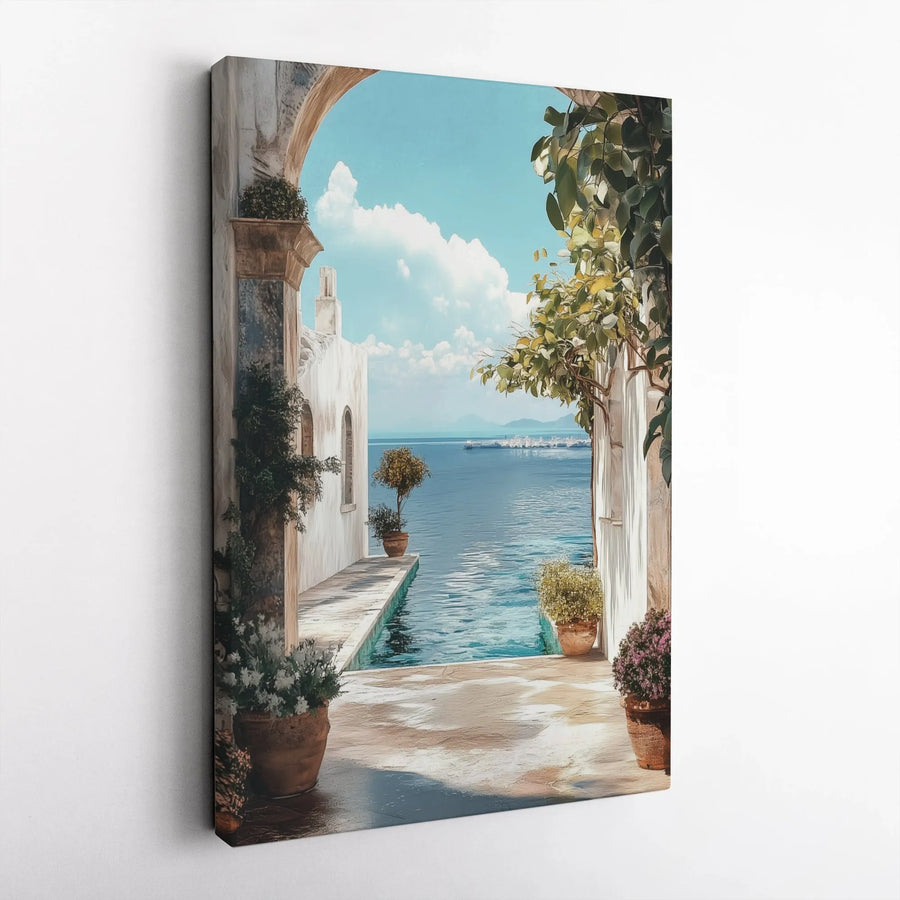 Mediterranean Coastal Canvas | Scenic Ocean View Art Print | Premium 1.25" Thick Gallery Wrap | Living Room & Office Wall Decor Gift