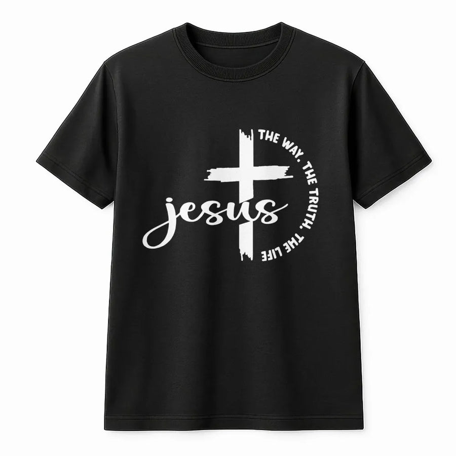 Jesus The Way The Truth The Life T-Shirt | Minimalist Cross Religious Graphic Tee | Premium 100% Cotton | Faith-Based Inspirational Christian Gift
