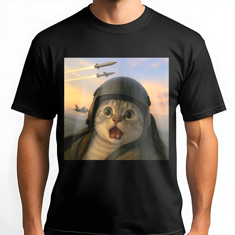 Pilot Cat T-Shirt | Funny Fighter Jet Meme Graphic | Premium Soft Cotton Tee | Unique Gift for Aviation Lovers and Cat Parents