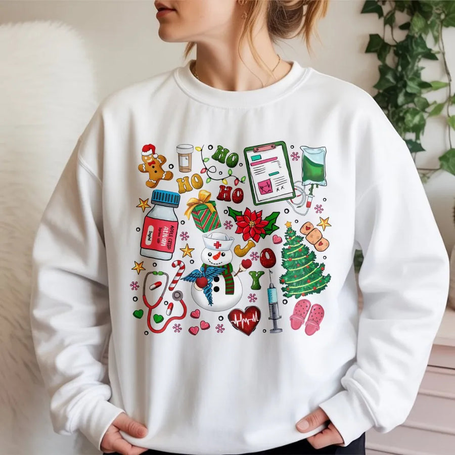 Nurse Christmas Sweatshirt | Festive Medical Holiday Graphic Design | Soft Cotton Blend Crewneck | Cute Nursing School Gift for RN LPN