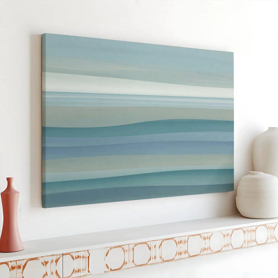 Minimalist Coastal Ocean Horizontal Canvas | Abstract Blue & Teal Wave Layers | Premium 1.25" Gallery Wrap | Serene Living Room Wall Art Gift