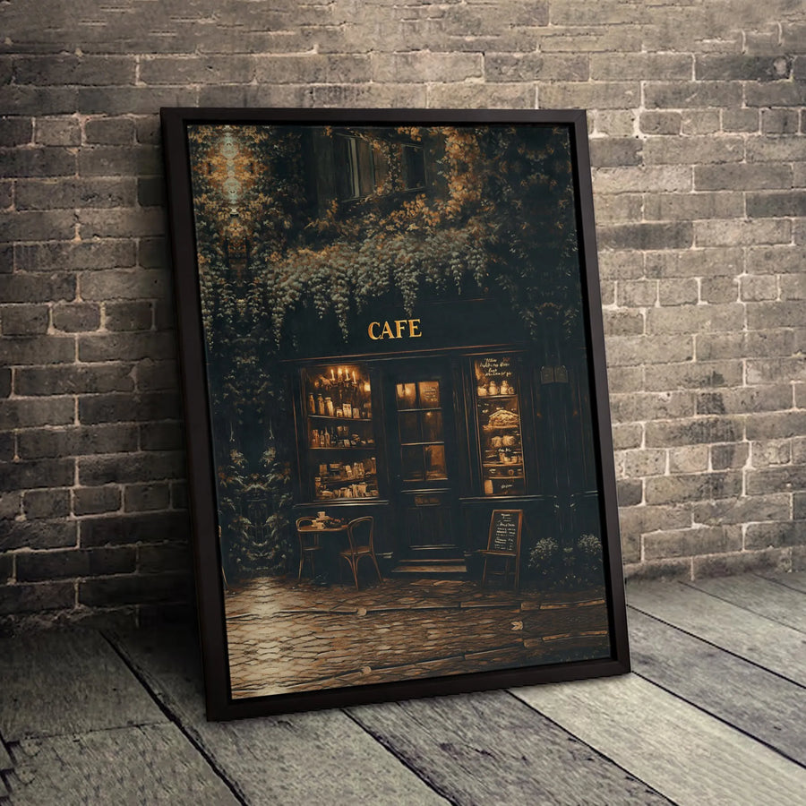 Parisian Cafe Wall Art | Moody Night Street Scene Print | Premium Gallery Wrapped Canvas | Elegant Home Office Decor Gift