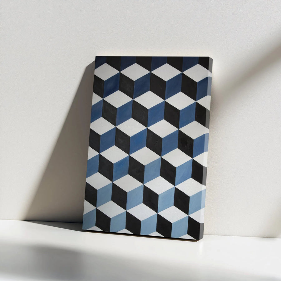 Geometric Cube Canvas Art | Optical Illusion 3D Block Pattern | Premium Canvas Print | Modern Office & Home Decor Gift