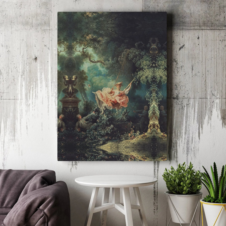 The Swing by Fragonard Canvas Art | Mirrored Rococo Masterpiece Wall Decor | Premium Fade-Resistant Gallery Wrap | Elegant Living Room Gift